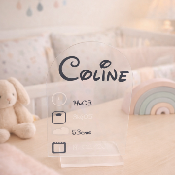 Plaque en acrylique personnalisée en vinyle permanent et son support acrylique